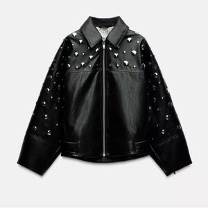 Zara Black Studded Bomber Jacket